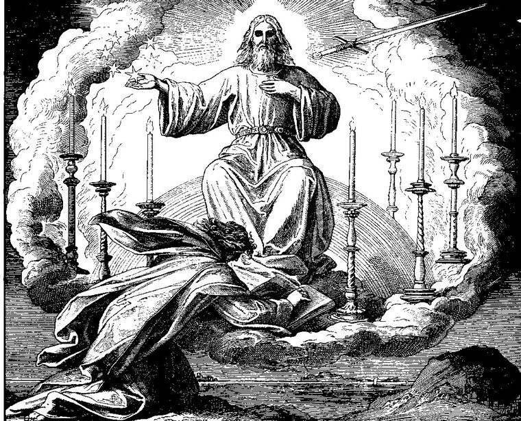 The Vision of John on Patmos, engraving by Julius Schnorr von Carolsfeld, 1860