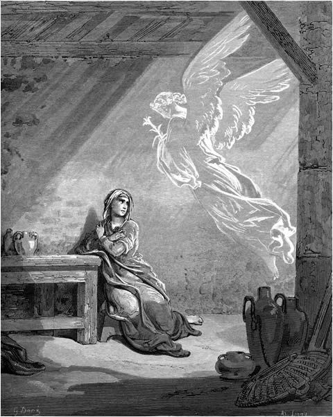 The Annunciation, engraving by Gustave Doré, 1866
